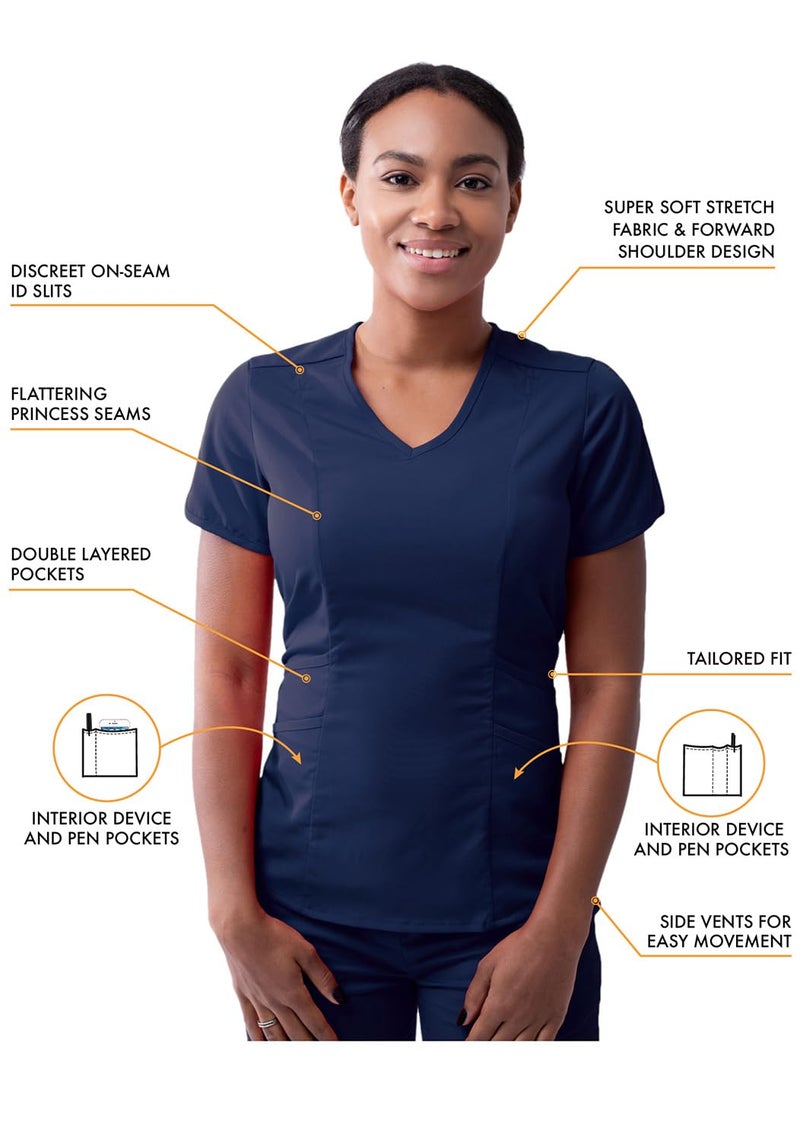 Adar Uniforms Adar Pro Athletic Scrubs Set For Women - Stretch V-Neck Scrub Top & Yoga Jogger Cargo Scrub Pants, 10 Pockets - P9500 - Navy - 3X - Image 3
